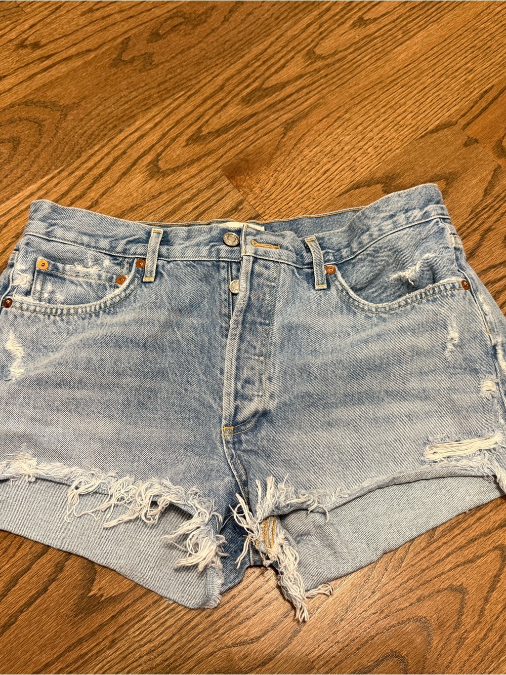 Agolde Parker Vintage cut off shorts— Light Blue & Black - Picture 4 of 9
